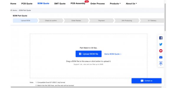 upload BOM file for quick turn PCB